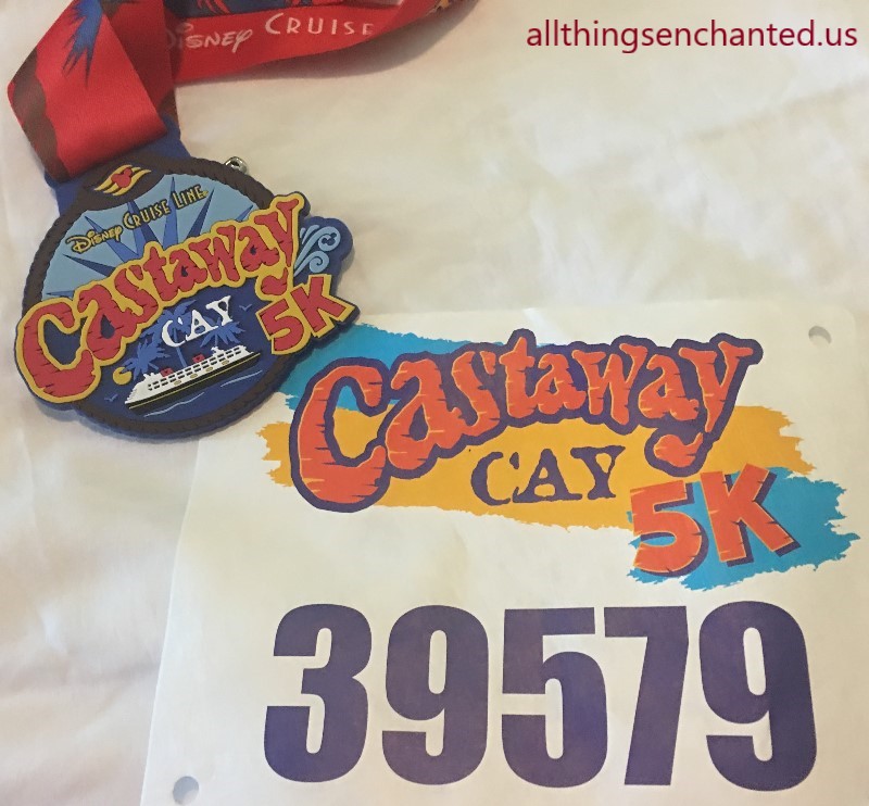 Castaway Cay 5k race bib and ribbon