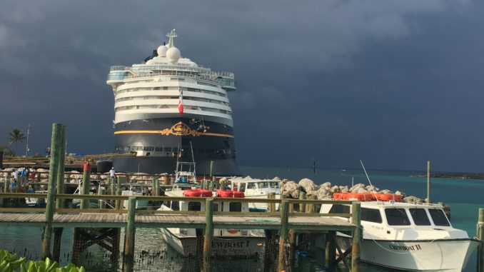 disney cruise line wonder in port at castaway cay